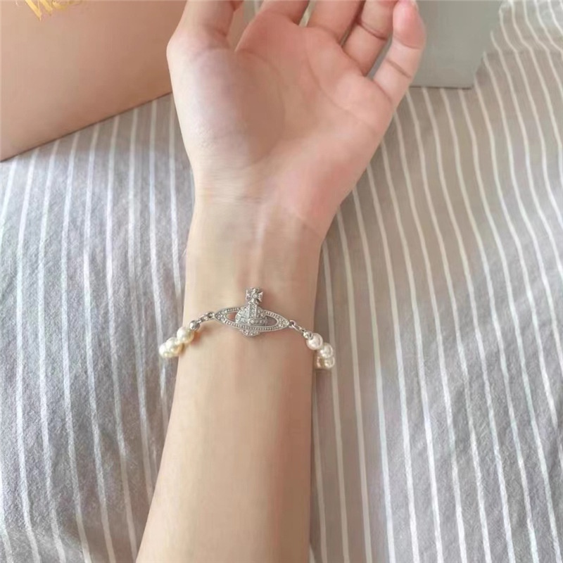 Gelang Mutiara Planet Zirkon Elegan Bangle Fashion Korea Untuk Aksesoris Perhiasan Fashion Wanita