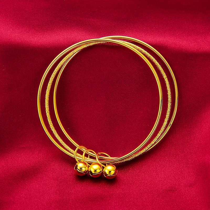 Goldkingdom Perhiasan Fashion Emas Asli Kadar 375 Bangkok Aksesoris Ready Stock Tahan Lama Sansheng III Gelang Lapis Emas Gelang Wanita