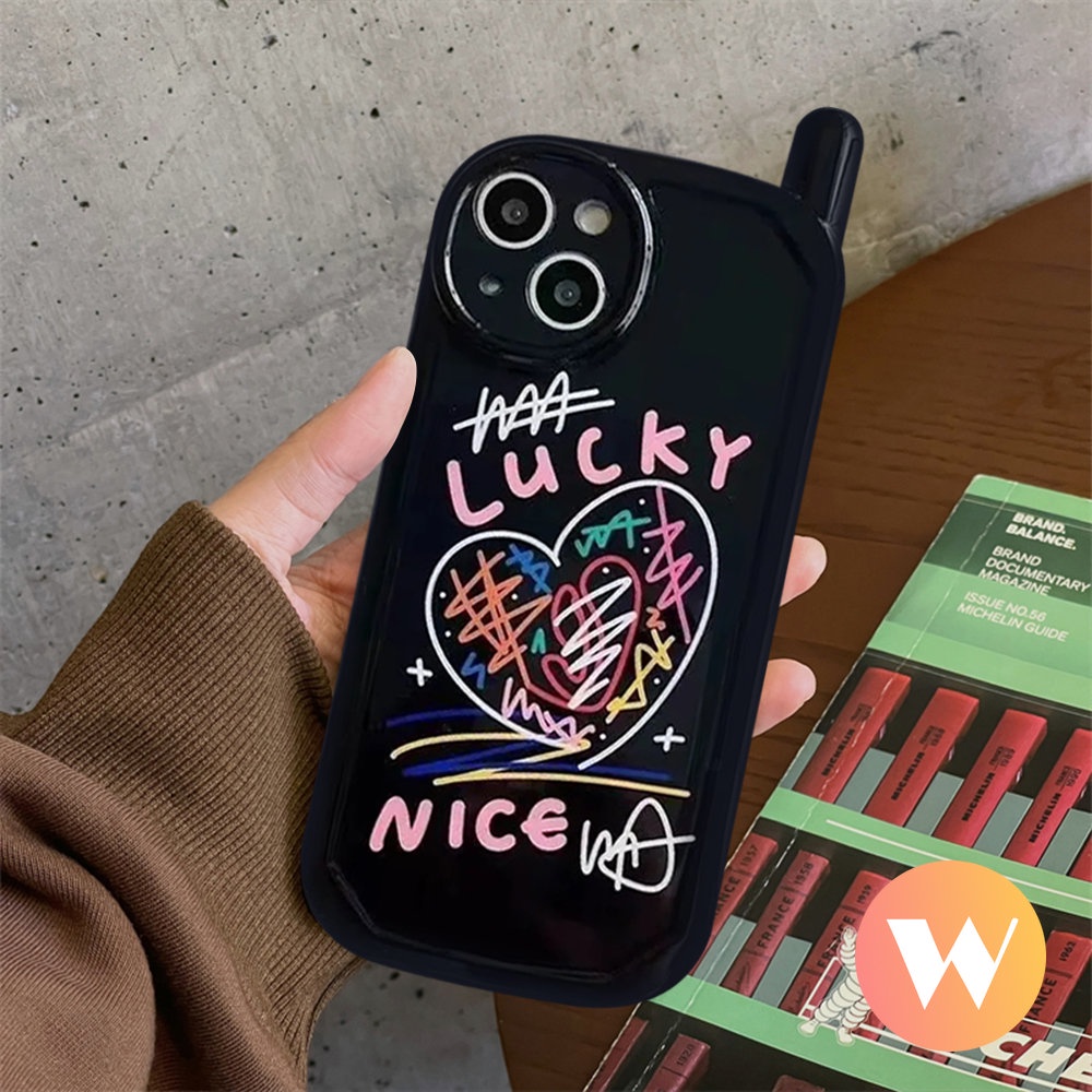 IPHONE Trendy Merek Glossy Air Cushion Vintage Case Kompatibel Untuk Iphone11 13 14 12 Pro Max 7Plus XR 8Plus X XS Max7 8 SE 2020 Art Line Graffiti Retro Bentuk Ponsel Seluler Soft Cover