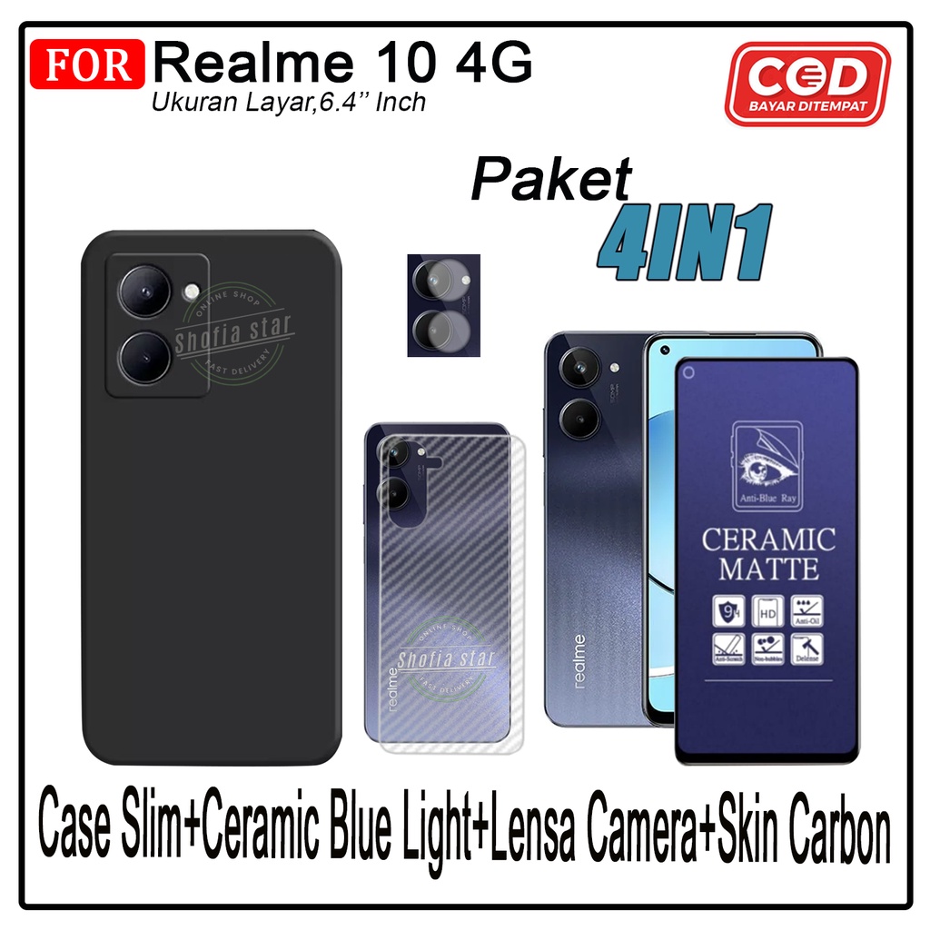 PAKET 4IN1 Case Realme 10 4G Softcase Slim Black Premium Casing Protect Camera