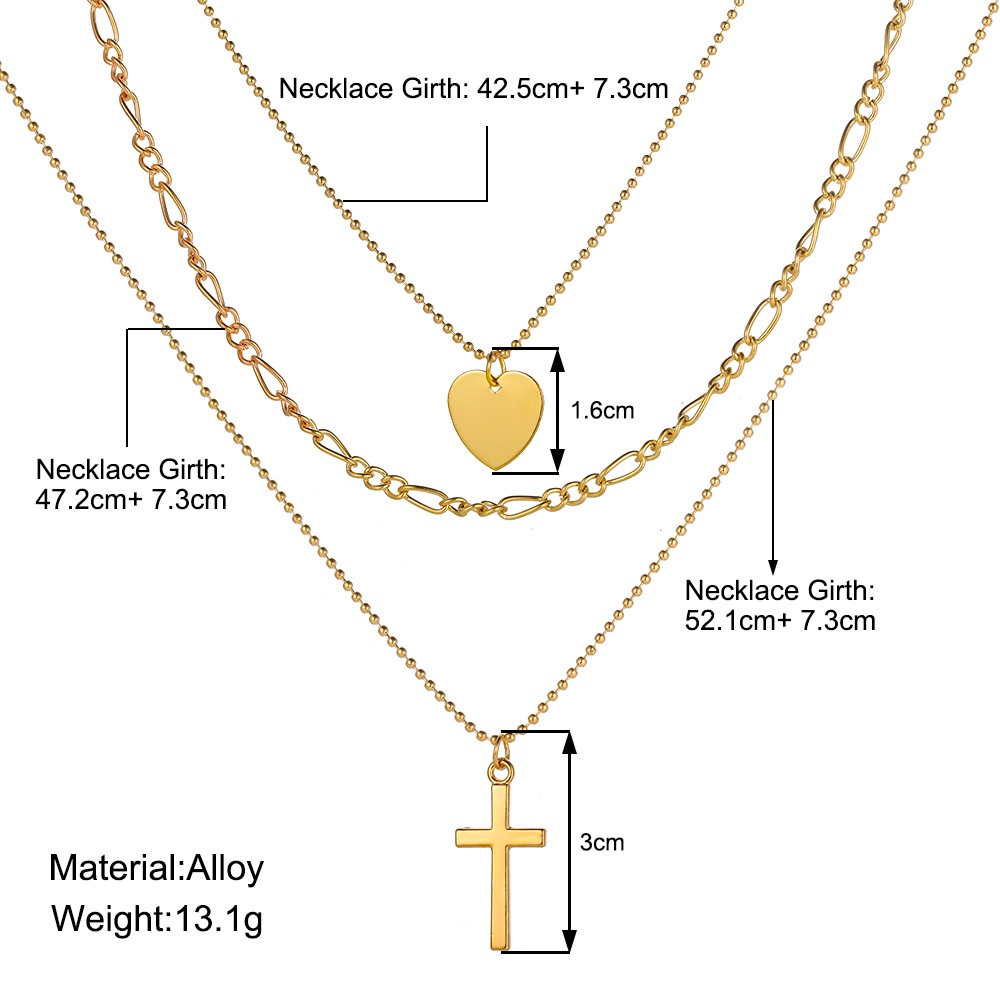 Temperamen Multilayer Kalung Fow Wanita Hati Liontin Salib Elegan Retro Rantai Klavikula Harian Memakai Perhiasan Hadiah