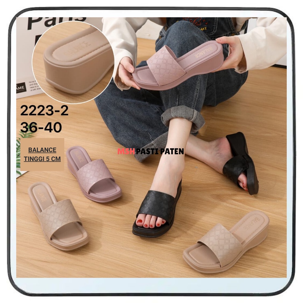 Sandal slide wedges wanita Sandal impor Sandal impor Balance 2223