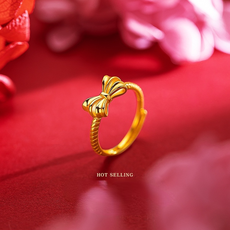 Goldkingdom Perhiasan Fashion Emas Asli Kadar 375 Bangkok Aksesoris Ready Stock Segar Dan Manis Busur Cincin Perempuan Lucu Kupu-Kupu Adjustable