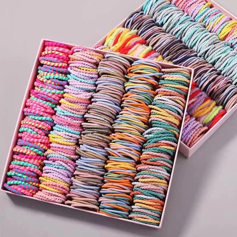 50 Pcs Karet Rambut Ponytail Elastis Warna-Warni Ukuran 3cm Untuk Anak