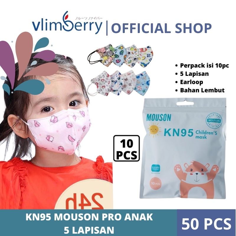 Masker Mouson Pro KN95 Anak Motif Karakter Isi 10Pc Masker KN 95 Mouson N95 Karakter Anak 5Ply