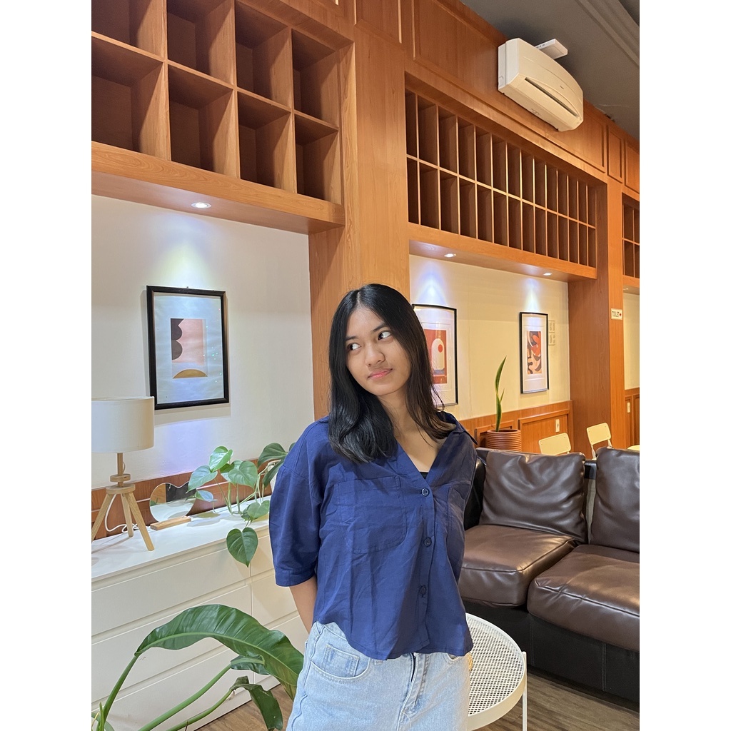 Gamora Crop Linen Top I Kemeja Linen Wanita Crop