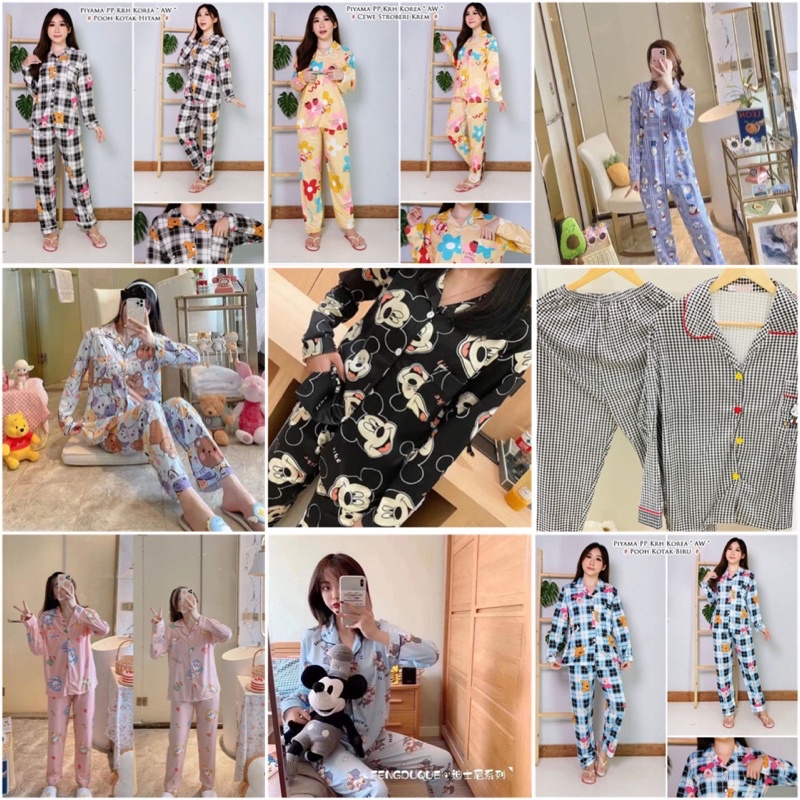 Piyama Kerah/Kancing Lengan Panjang Import sleep.pajamass