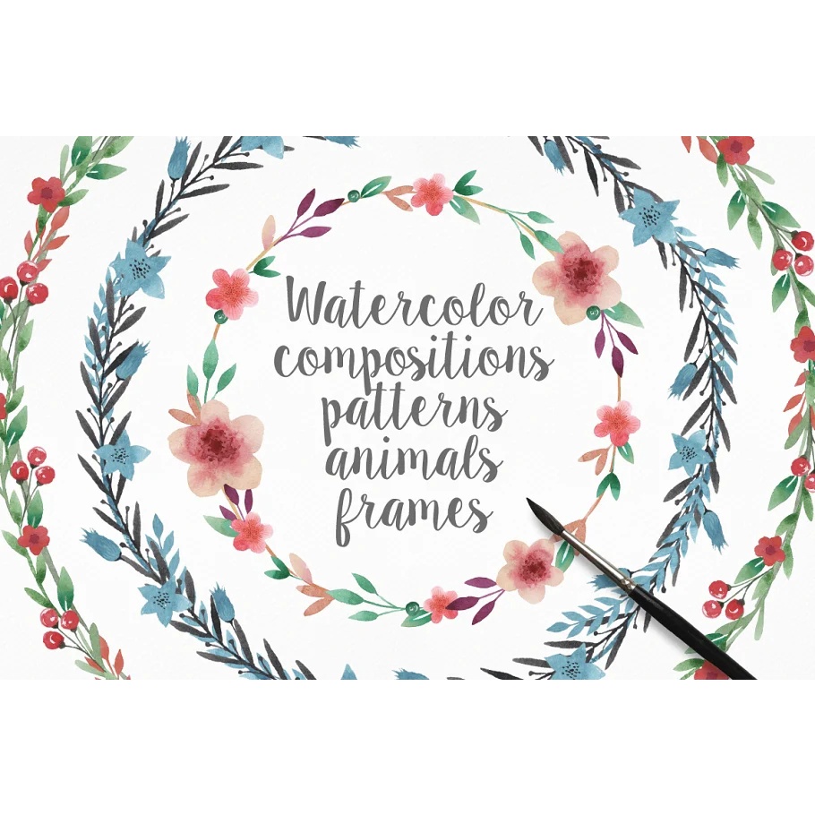 Watercolor frames, patterns, animals