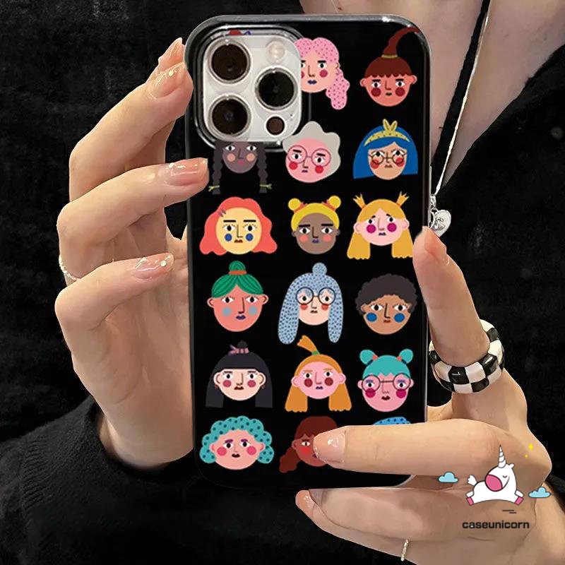 IPHONE Casing Ponsel Kompatibel Untuk Iphone11 14 13 12 Pro Max XR 7Plus 8Plus 78 14 Plus X XS Max SE 2020 Ins Fashion Kreatif Kartun Avatar Lucu Glossy Halus Lembut Tpu Hitam Penutup Belakang