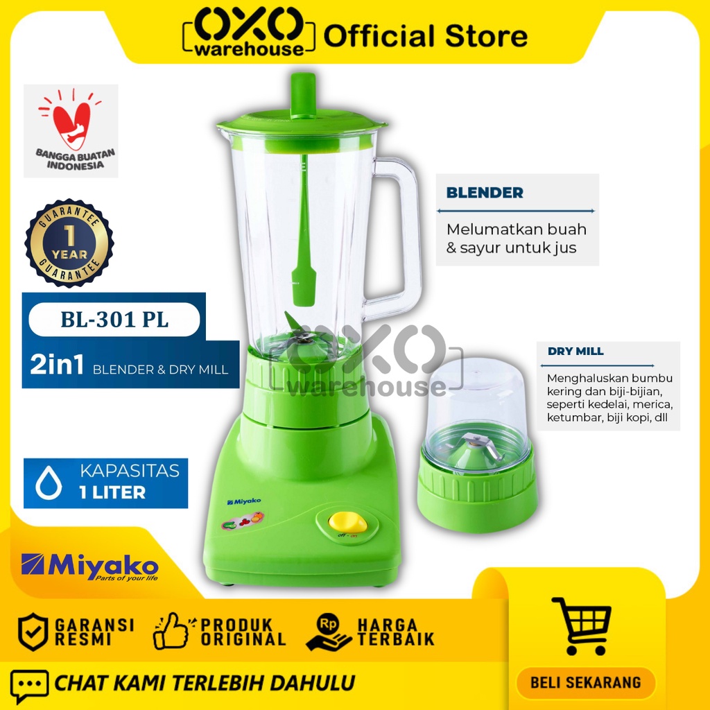 Miyako Blender  BL-301 PL 2 In 1 Plastik Low Watt Garansi Resmi