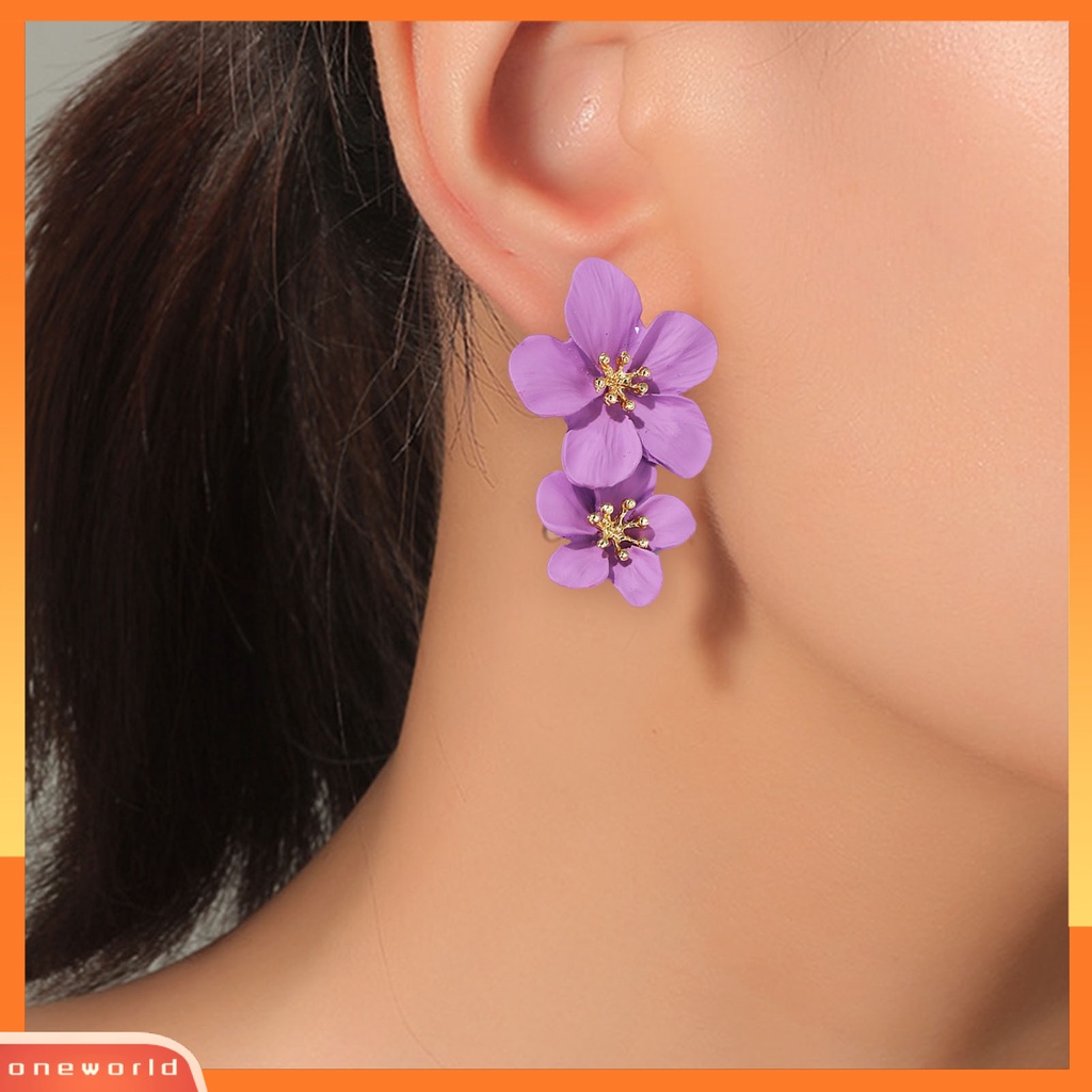 [WONE] 1pasang Ear Studs Trendy Tidak Alergi Indah Elegan Double Layer Desain Bunga Anting Wanita Untuk Pesta