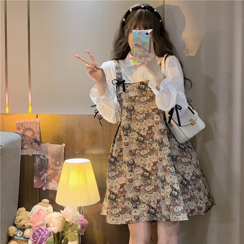 LADYSHOP D269 A- line Teddy bear Fake 2 pcs Mini Dress