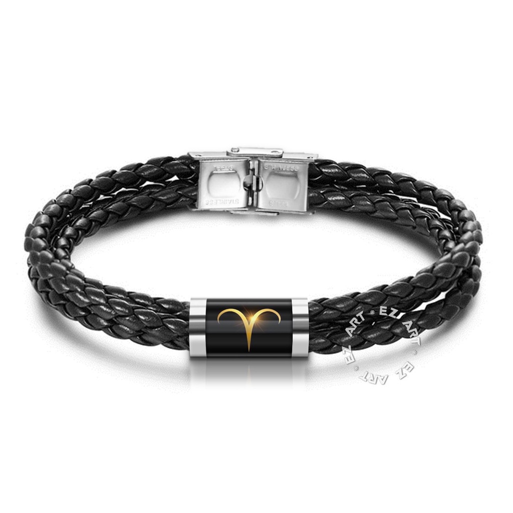 GELANG ZODIAK KULIT KEPANG 3 LAYER TABUNG KACA KAIT STAINLESS STEEL PRIA WANITA AQUARIUS CAPRICORN CANCER LEO SAGITTARIUS GEMINI VIRGO PISCES LIBRA TAURUS ARIES SCORPIO