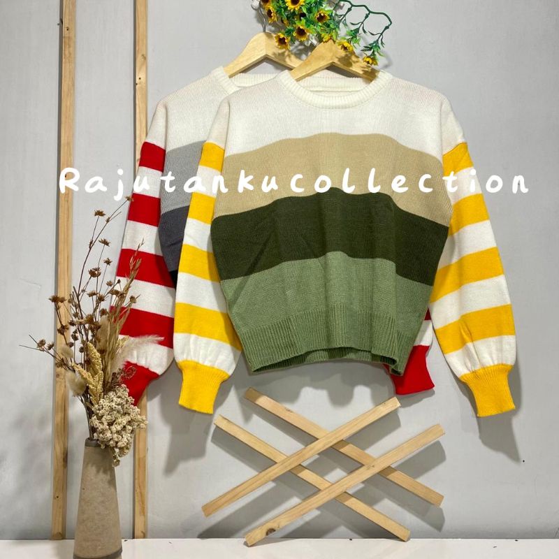 REVALINA SWEATER RAJUT CROP OVERSIZE TANGAN BALON