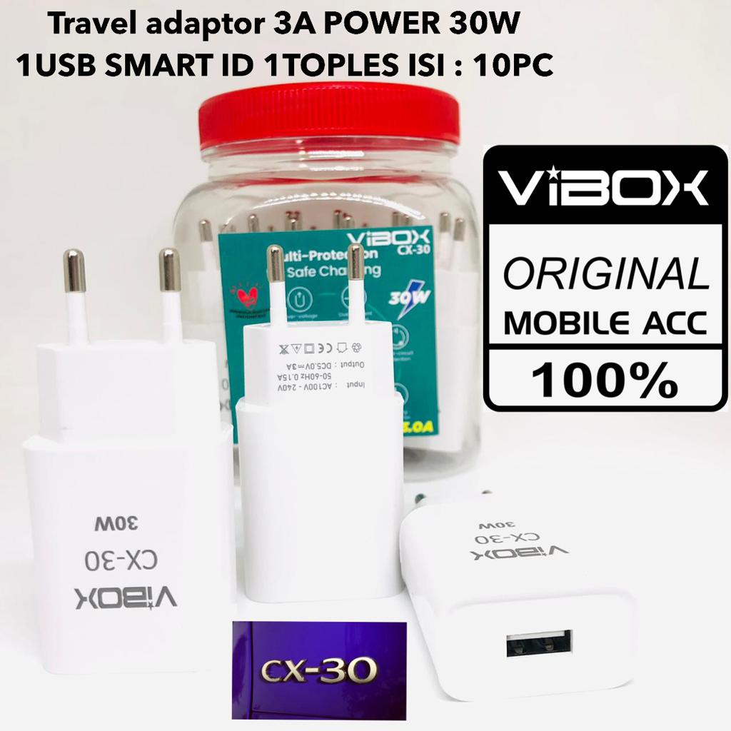 1TOPLES 10PCS TRAVEL ADAPTOR VIBOX CX-30 1USB 3A 30W BATOK VIBOX ORIGINAL FAST CHARGING SULTAN