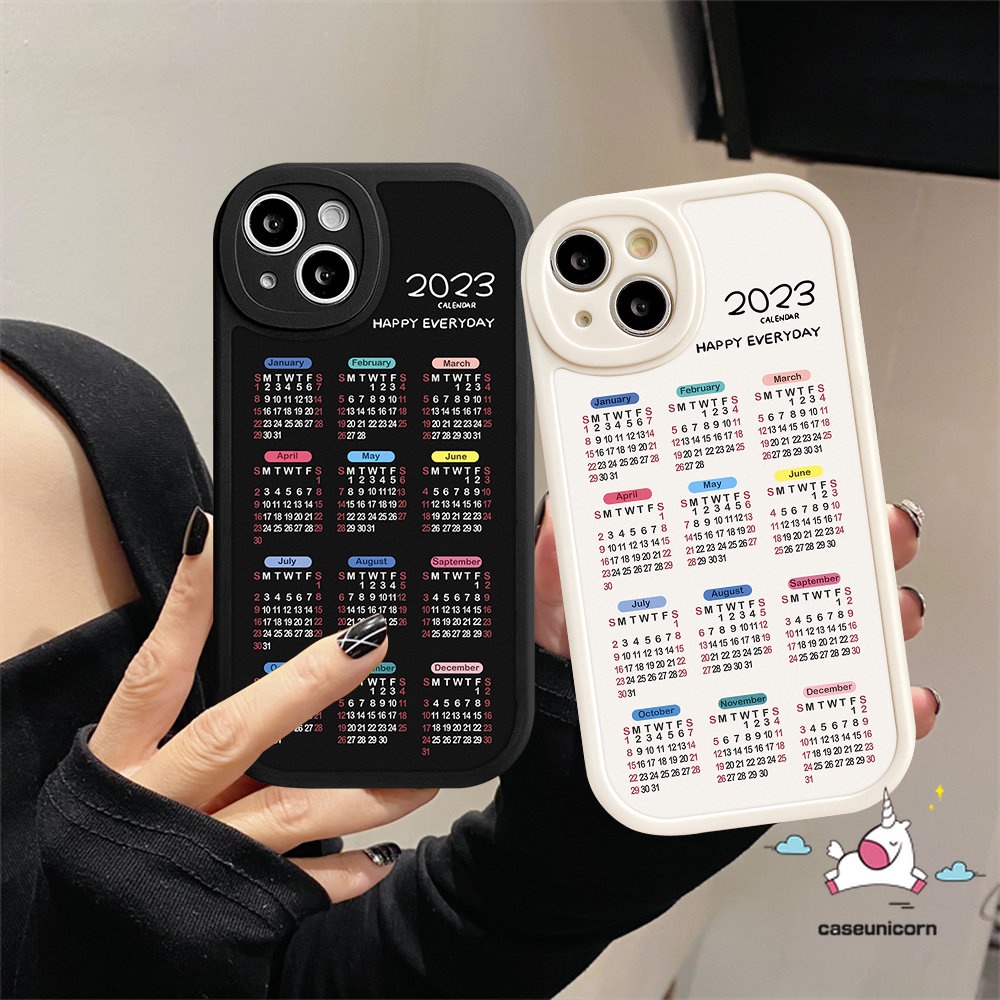 IPHONE Casing Ponsel 2023 Kalender Happy Everyday casing Untuk Iphone 11 14 12 13 Pro Max 6 6s 7 8 Plus 14Plus XR X XS MAX SE 2020 couple Soft TPU Lens Protector Back Cover