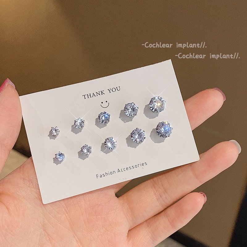 Anting Kristal Zirkon Magnetik Anting Non Piercing Silver Stud Earring Wanita Perhiasan Aksesoris Mudah Dipakai Klip Telinga