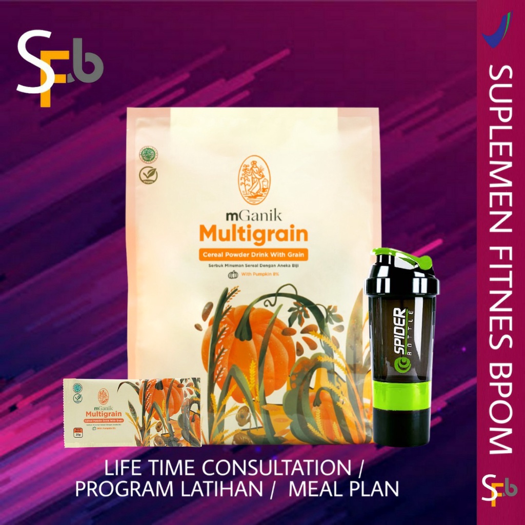 Mganik Multigrain 60 Sachet PAKET 1 BULAN,, FREE SHAKER DAN POUCH