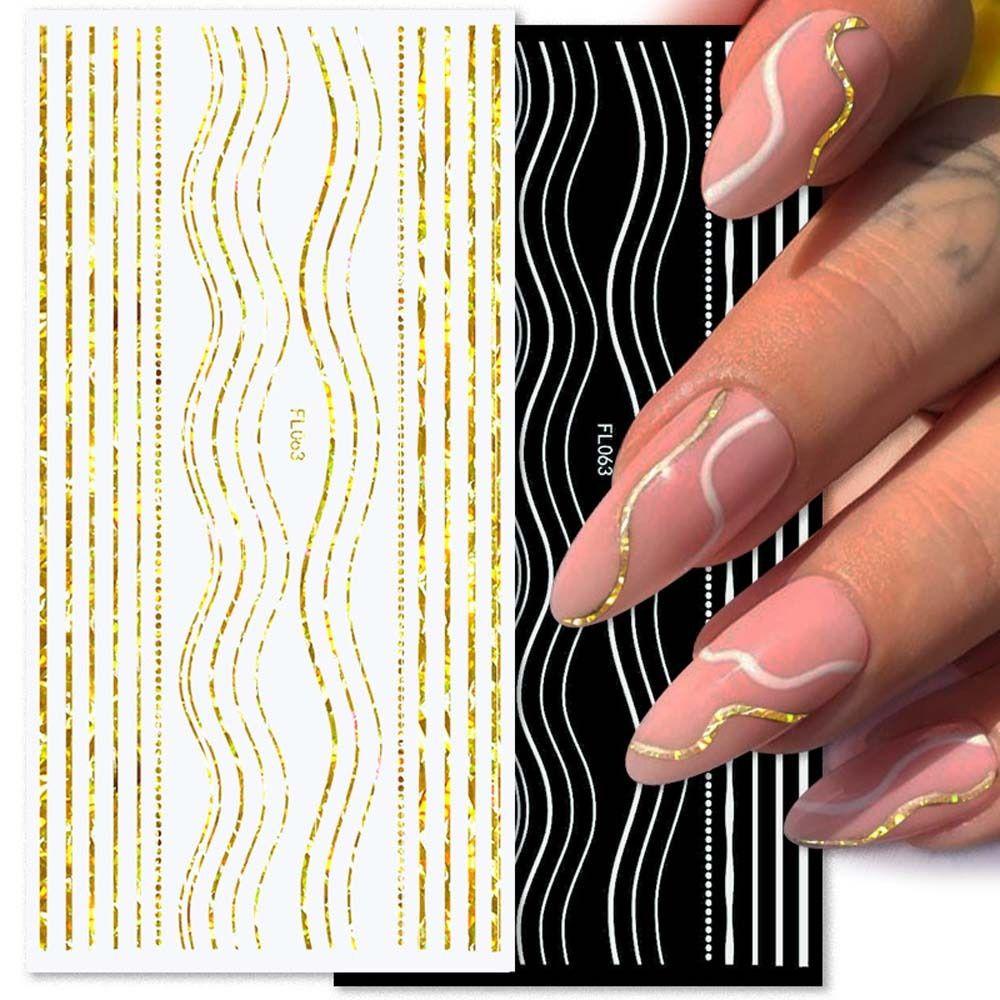 Mxbeauty Bronzing Stiker Kuku Wanita Fashion Manicure Aksesoris Huruf Inggris Garis Geometris Dekorasi Nail Art