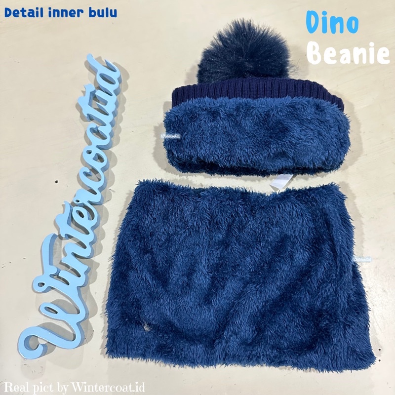 Beanie set anak winter topi kupluk anak dino bayi baby hat scarf musim dingin import hangat bromo dinosaurus cowok