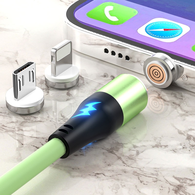 Kabel Data Usb Led Magnetik Berputar 3in1 5A Silikon Micro Usb Fast Charging Wire Untuk i-phone Tipe C Android Data Line