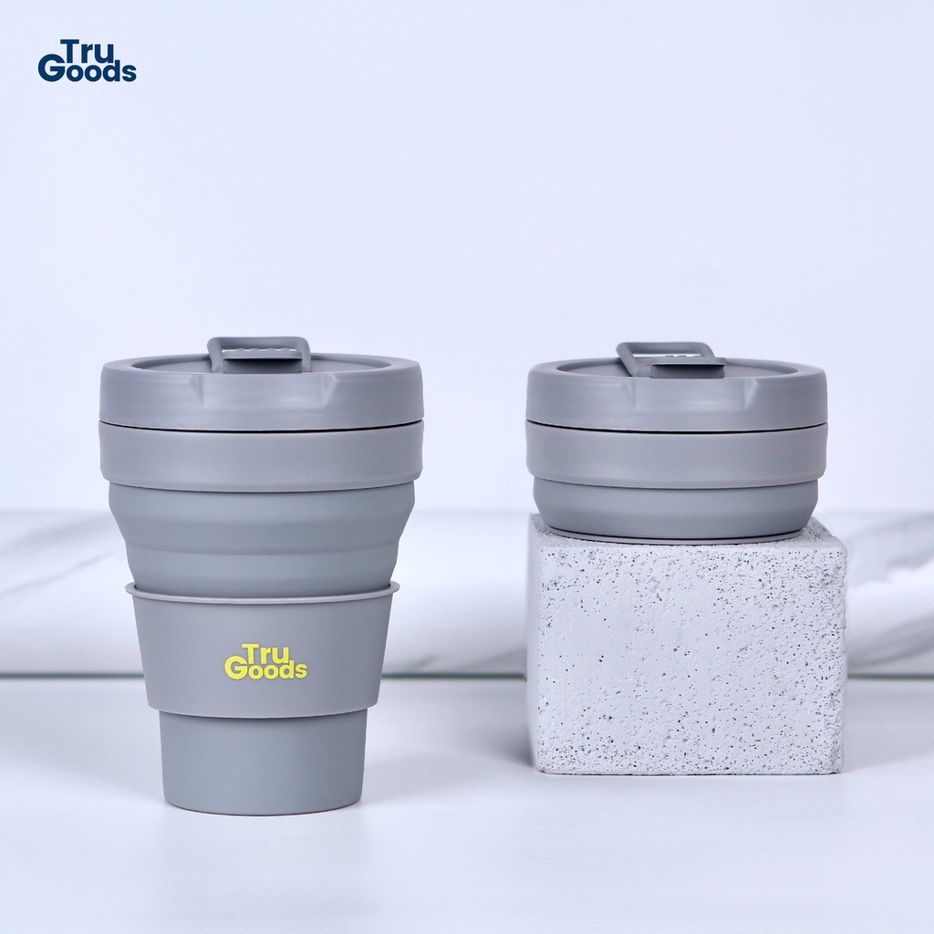 Foldable Cup Premium Tru Goods / Gelas Kopi Lipat 475 ML - Grey