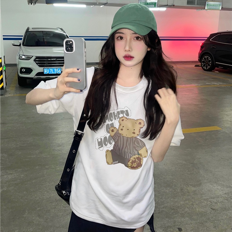 Print T-shirt Kaos Lengan Pendek Cute Plush Bear Baju Atasan Korean Style