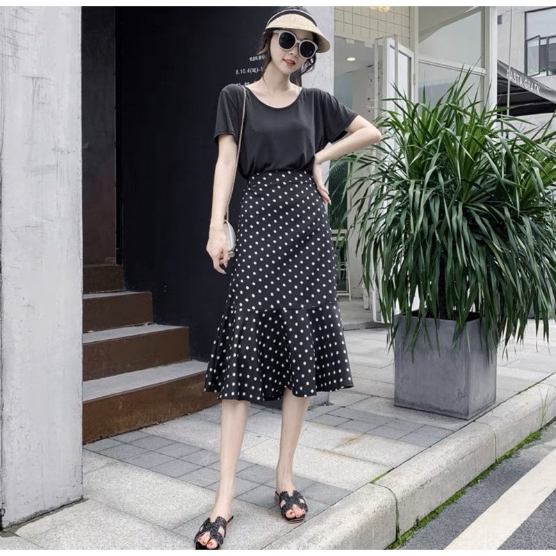 Halo_ Rok mermaid Rok duyung polka rok wanita