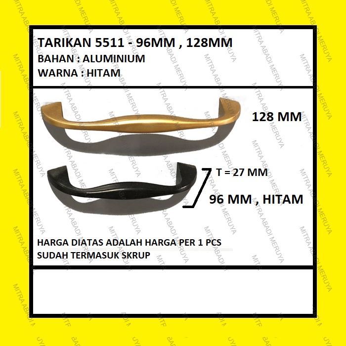 Tarikan Lemari Tarikan Laci Handle Aluminium Hitam 5511