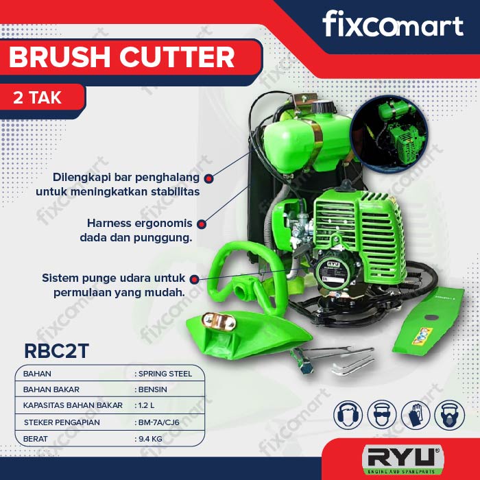 RYU Mesin Potong Rumput Gendong -  Ryu Brush Cutter Rbc 2T