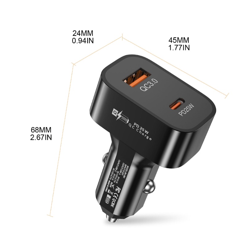 Zzz Type C USB Charger Mobil Fast USB C Adaptor Lampu Rokok 25W PD QC3.0 Charger