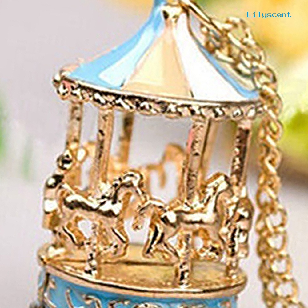 [LS] Kalung Rantai Liontin Charm Kuda Bulat Carousel Merry Go Enamel Manis