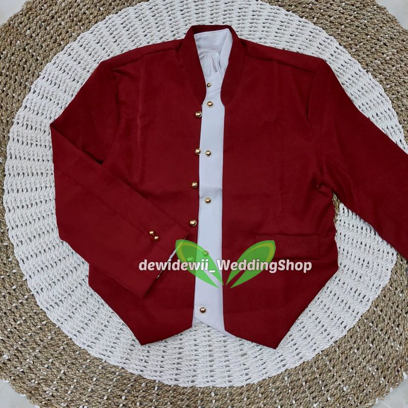 [Full Set] Baju Adat Jawa Cowok / Baju Manggolo / Baju Pagar Bagus | Nuansa Hewes Maroon