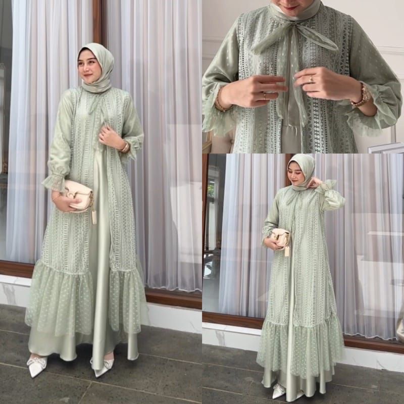 GAMIS COUPLE IBU DAN ANAK GAMIS BRUKAT KOMBI TILE DOT