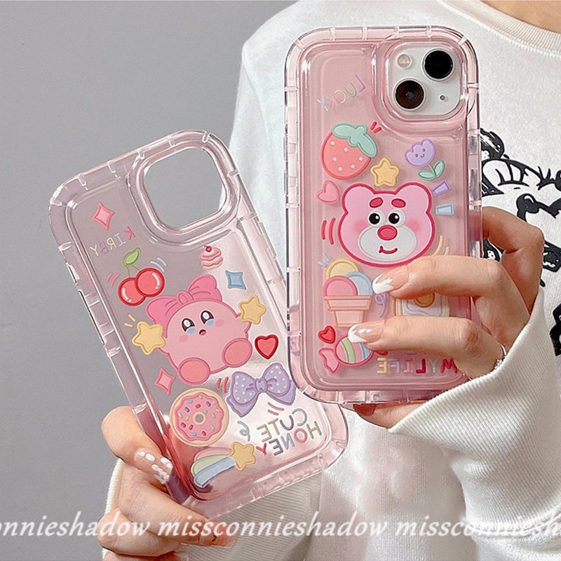 IPHONE Cute Disney Strawberry Bear Losto Case Kompatibel Untuk Iphone11 Pro Max7 8 6 6S Plus XR 13 12 14 Pro MAX X XS MAX Kartun Kirby Cherry Candy Shockproof Airbag Lembut TPU Phone Cover