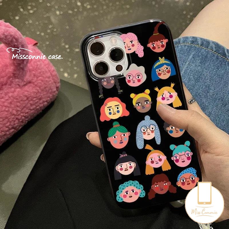 Case Compatible Untuk IPhone 7Plus 8Plus 11 14 13 12 Pro Max XR 78 14 Plus X XS Max SE 2020 Ins Fashion Kreatif Kartun Lucu Avatar Glossy Halus Lembut TPU Hitam Cover