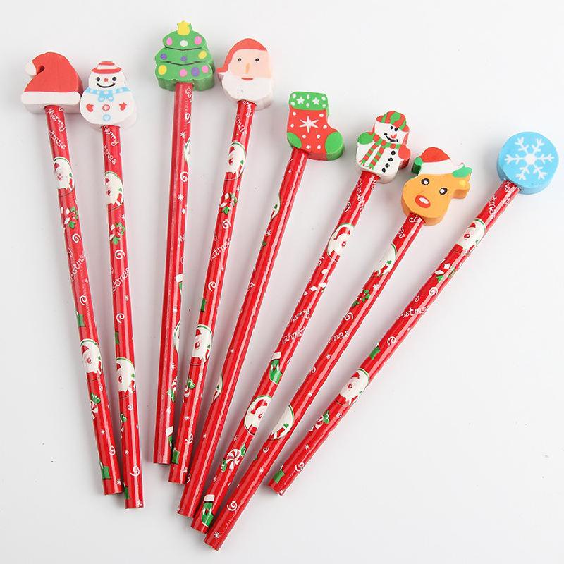 2pcs/lot Kawaii Natal Pensil Kartun Lucu Erazer Kepala Pensil Hadiah Natal Perlengkapan Sekolah Sketsa Tulis Serut Alat Tulis