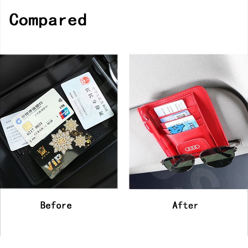 Car Sun Visor Card Organizer Kulit Kacamata Hitam Klip Holder Untuk Audi A3 8l A1 Q5 TT mk2 A5 A4 B7 B8 B5 A6 C7 C6 Q7 Q3 RS3