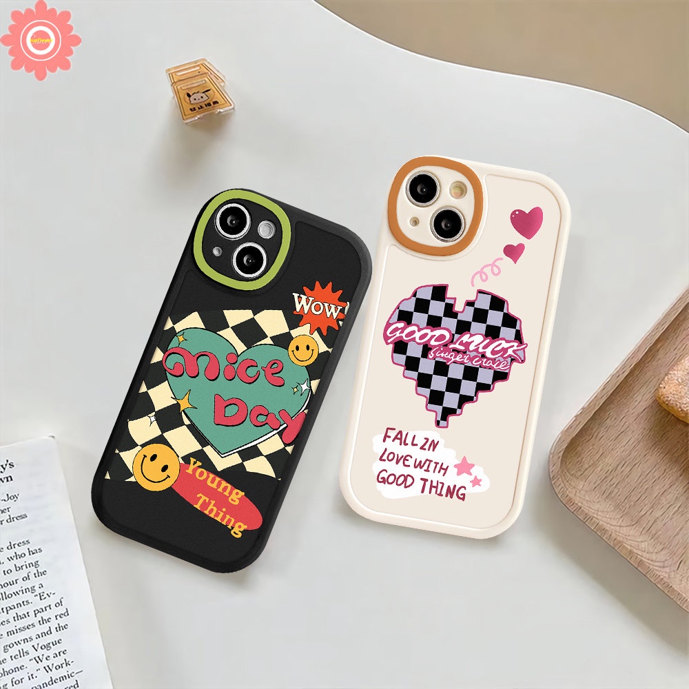 Couple Smile Love Hati Chessboard Casing Redmi A1 Note10 8 9 11 Plus 10s 11s 9s 8Pro Redmi 9 10 9T 10A 9A 10C 9C NFC Mi 12 11 Lite 11T Pro POCO F4 M3 X3 NFC Soft TPU Sarung