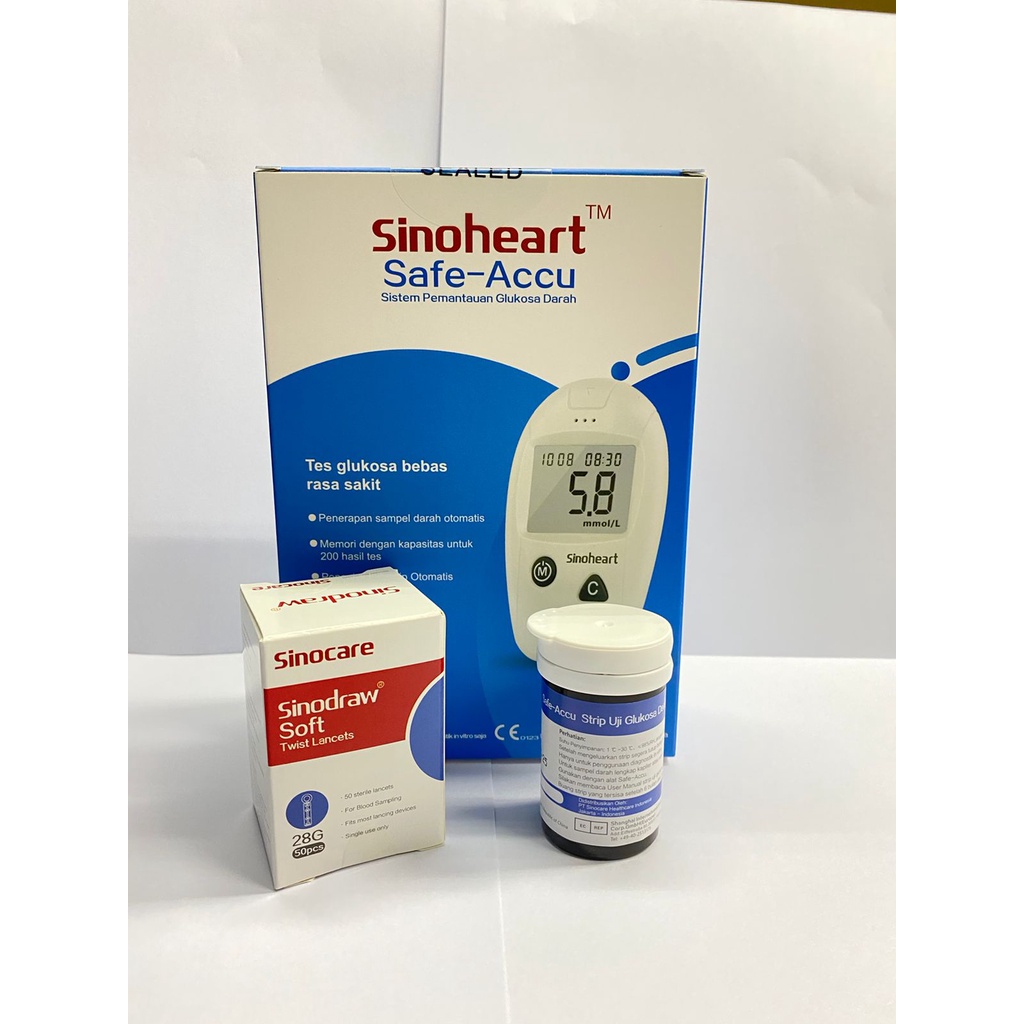 Alat Cek Gula Darah Sinocare Sinoheart Safe-Accu | Mesin / Paket Lengkap Glucose Test Safe Accu