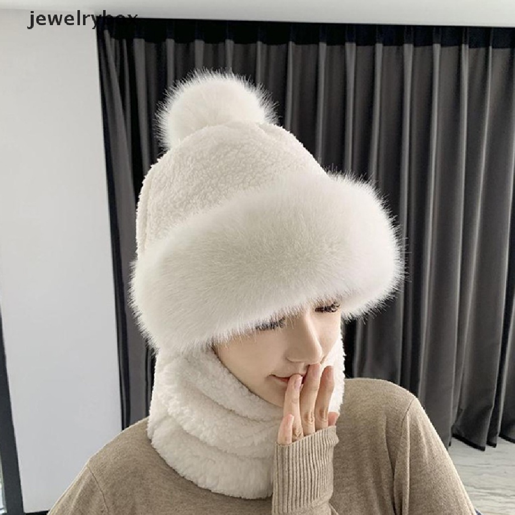 [jewelrybox] Winter Beanie Syal Set Kerudung Untuk Wanita Bulu Cashmere Leher Hangat Rusia Outdoor Ski Topi Anti Angin Tebal Mewah Berbulu Kupluk Butik