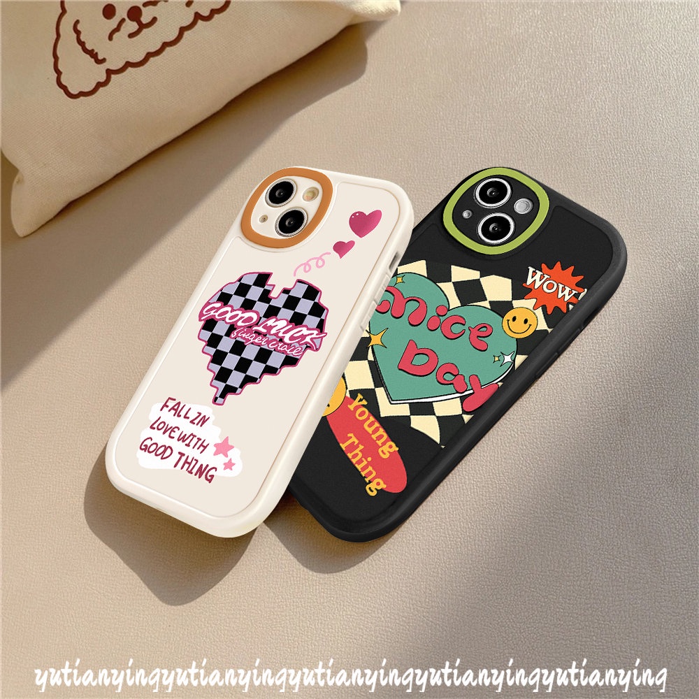 IPHONE Casing Papan Catur Smile Love Hati Lucu Kompatibel Untuk Iphone11 12 14 13 Pro Max7 8 6 6s Plus XR 14plus X XS MAX Se2020Couple Case Soft TPU Back Cover