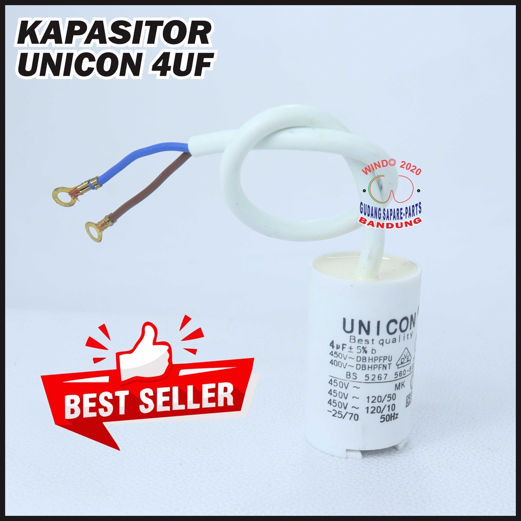 KAPASITOR 4UF BULAT SINGLE UNICON |  ELCO / CAPASITOR MESIN CUCI / POMPA AIR 4 UF MIKRO-FARAD