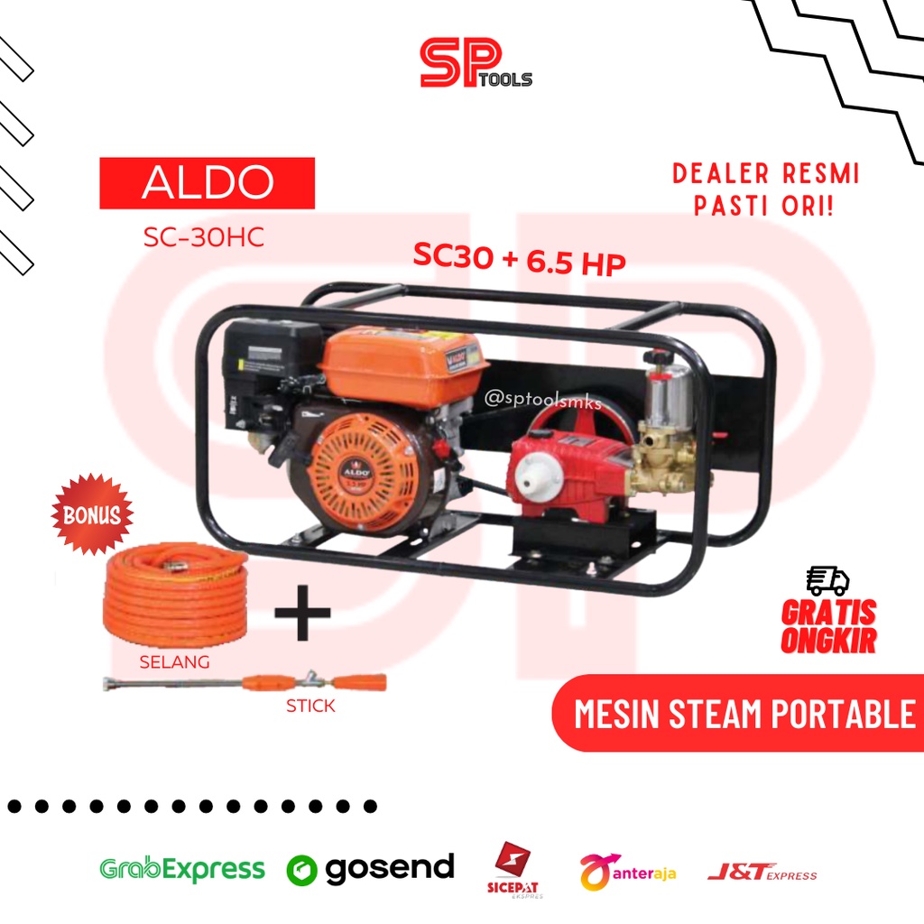 MESIN STEAM BENSIN / JET CLEANER PORTABLE SET 6.5HP + SC30 ALDO SC30HC