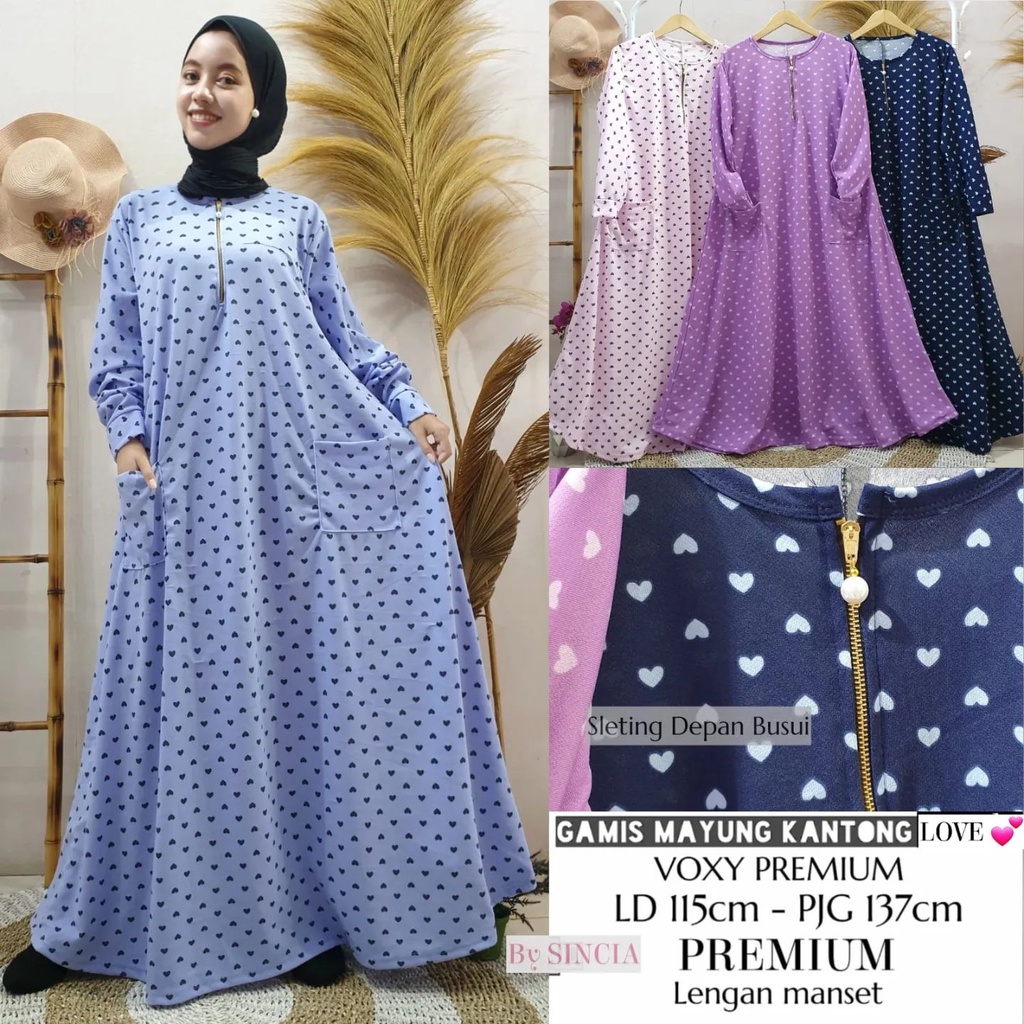 Gamis Busui Jumbo 2 Kantong Motif LOVE ( Real Pic) Matt Voxy Spandek Premium Tebal JUMBO / Ld 120-14