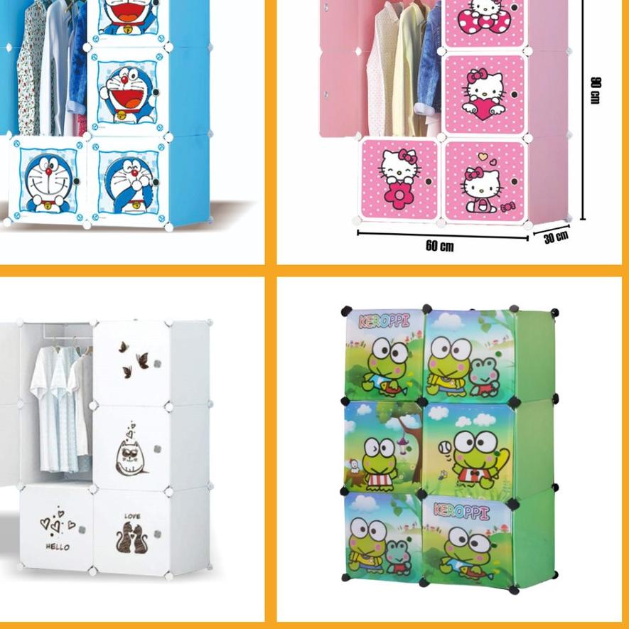 Promo Lemari Pakaian Portable Karak 6 Pintu Motif Anak Lucu