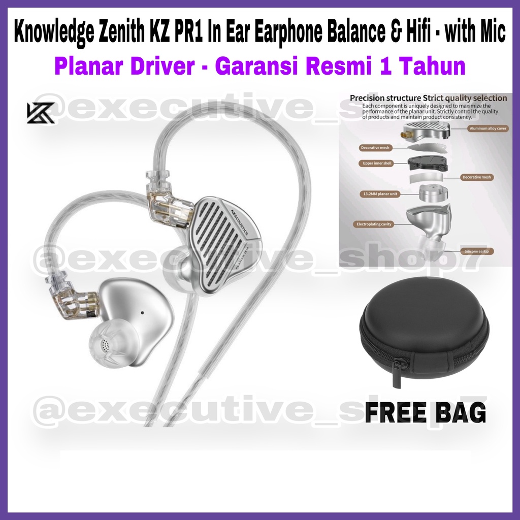 Knowledge Zenith KZ PR1 In Ear Earphone Balance &amp; hIFI - with Mic - Planar Driver - Garansi Resmi 1 Tahun