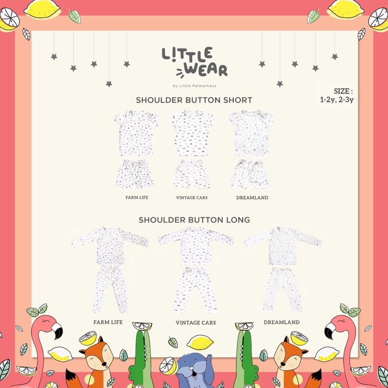 LITTLE PALMERHAUS little wear SHORT LONG sleeve SHOULDER button kancing pundak bahu setelan oblong p