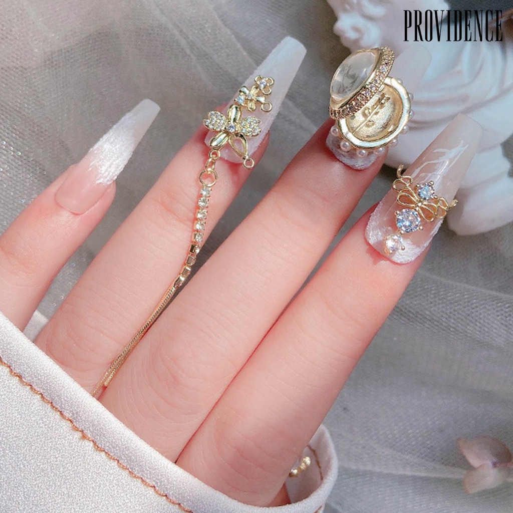 Providence Nail Art Bunga Tiga Dimensi Bersinar Berkilau Tidak Rontok DIY Karat-Bukti Rantai Bunga Logam Liontin Kupu-Kupu Pesona Kuku Perlengkapan Kuku