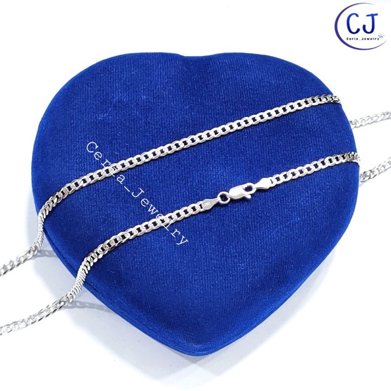 Kalung Perak Pria Wanita Silver Asli 925 Lapis Emas Putih Rantai Sisik Naga Ukir 50 Cm - Perhiasan